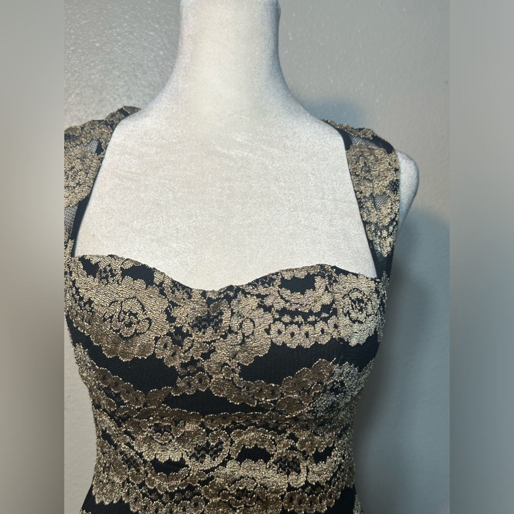 Black and gold sexy night dress size s black lace with gold floral print - Picture 7 of 16